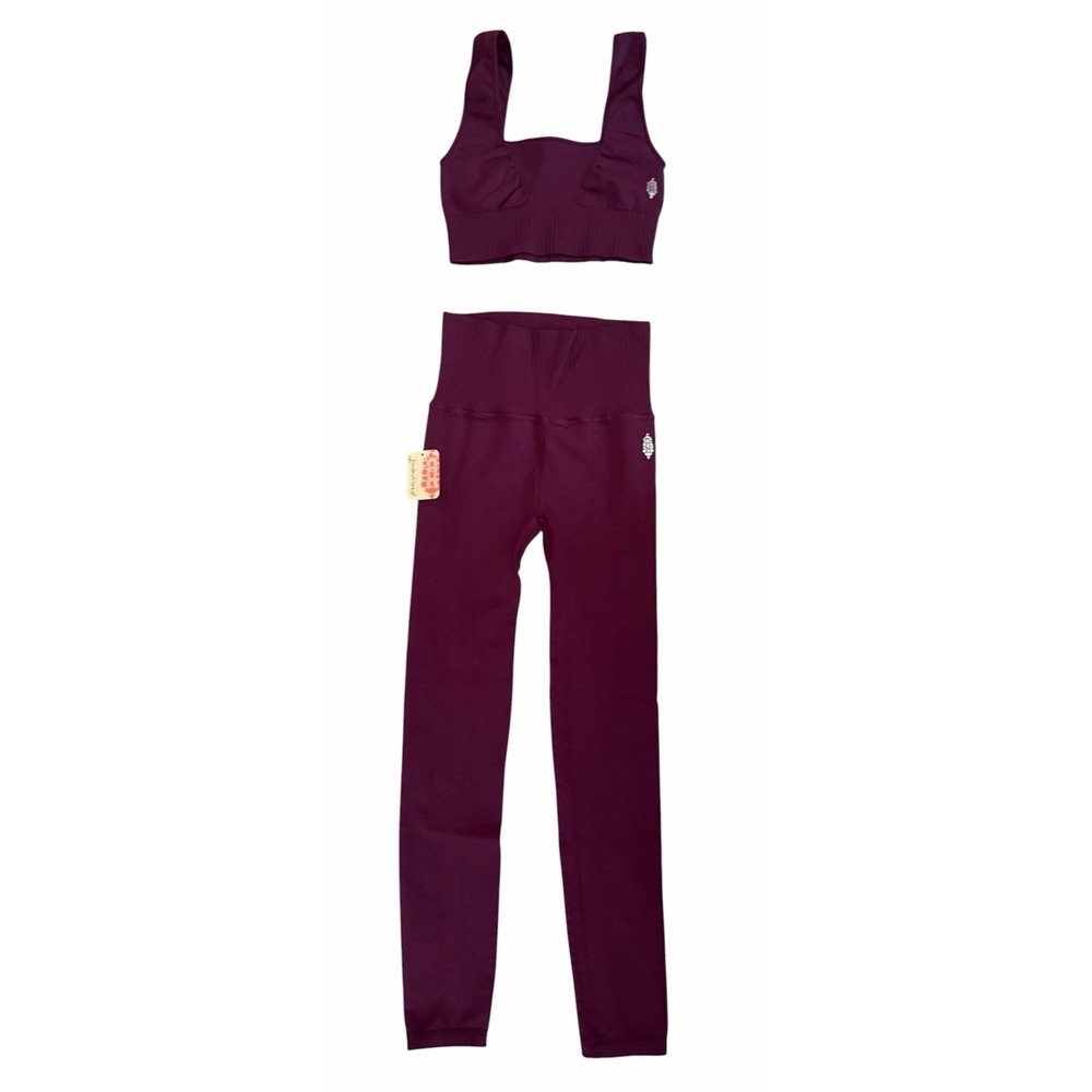 Free People Movement‎ Good Karma Sports Bra Leggings Set Black Cherry Size XS/S